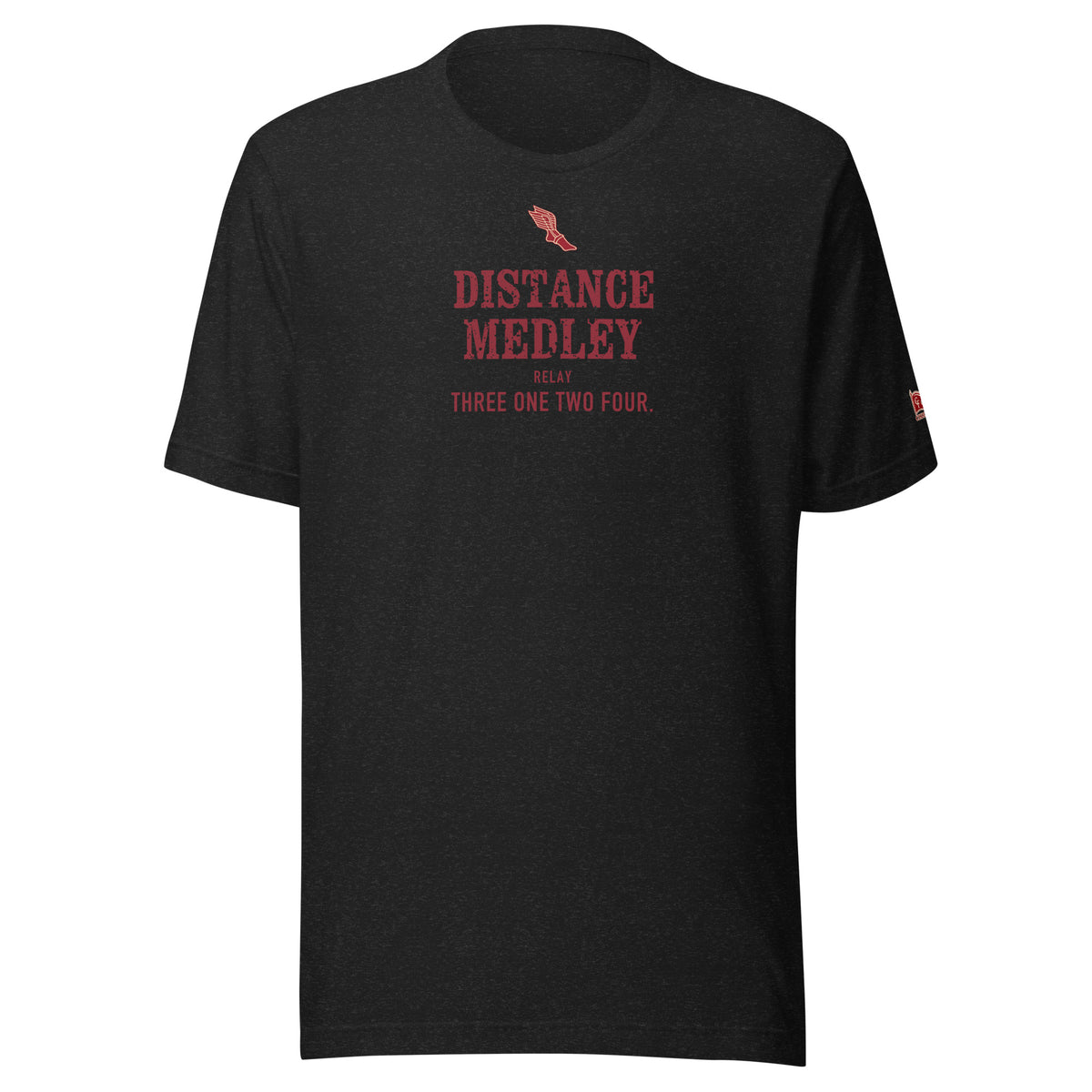 DISTANCE MEDLEY RELAY, Three One Two Four: Black Heather tee, front