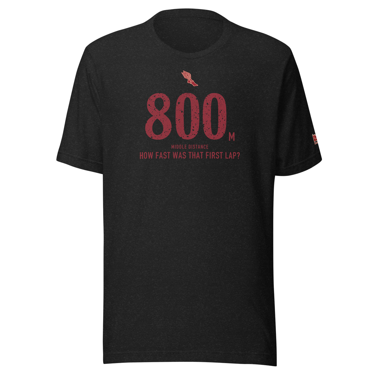 4 × 800 m RELAY, Two Laps Each: Black Heather tee, front