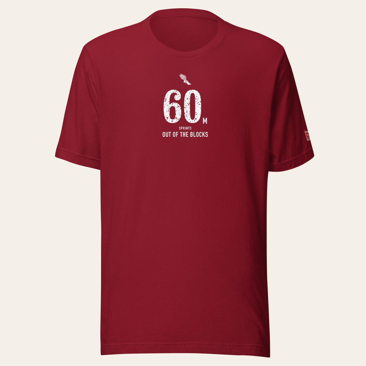 60 m, Out of the Blocks: Cardinal tee, front