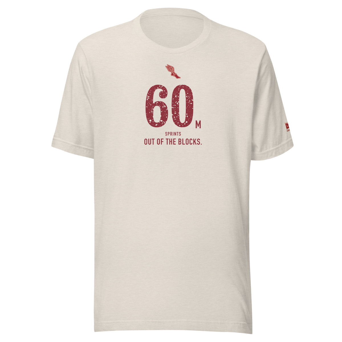 60 m, Out of the Blocks: Heather Dust tee, front