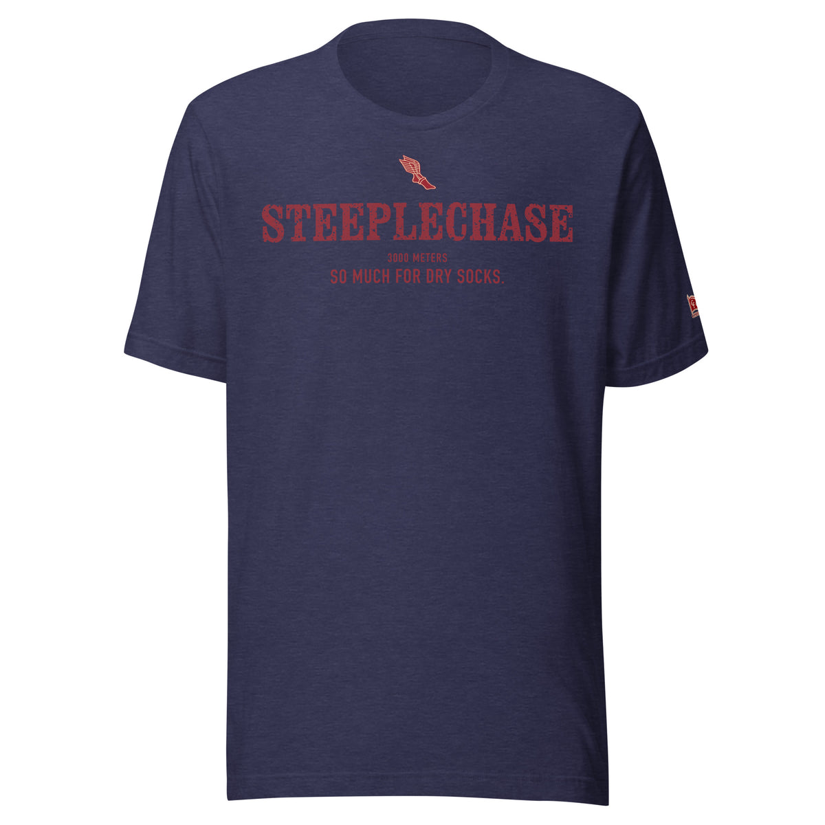 STEEPLECHASE, So Much for Dry Socks: Heather Midnight Navy tee, front
