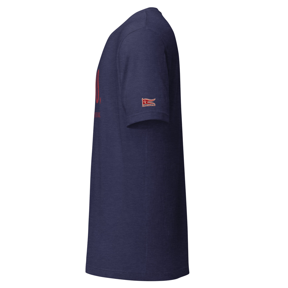 1600 m, Bell Lap. Everyone to the Rail.: Heather Midnight Navy tee, left sleeve