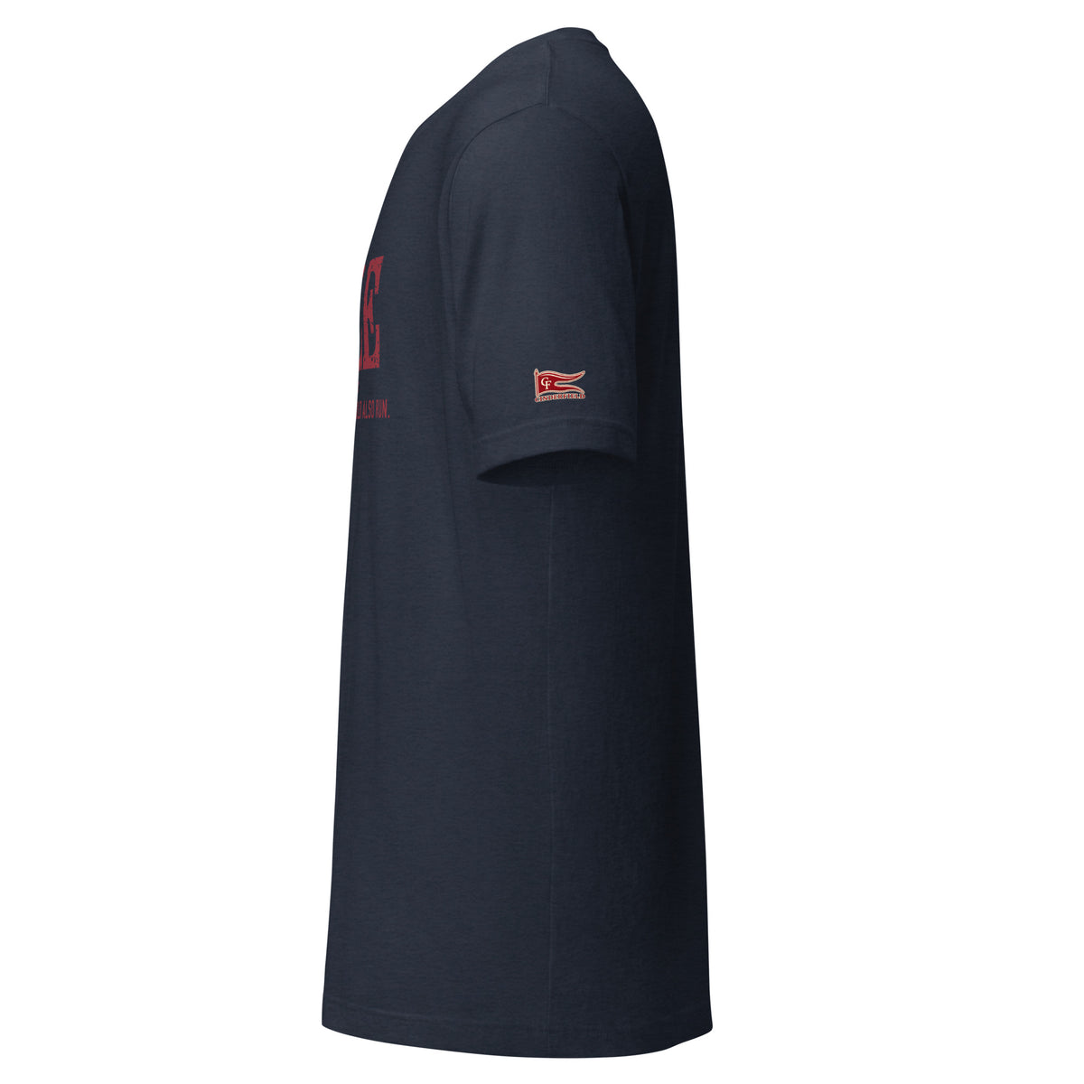 MILE, Bannister Ran So We Could Also Run: Heather Navy tee, left sleeve