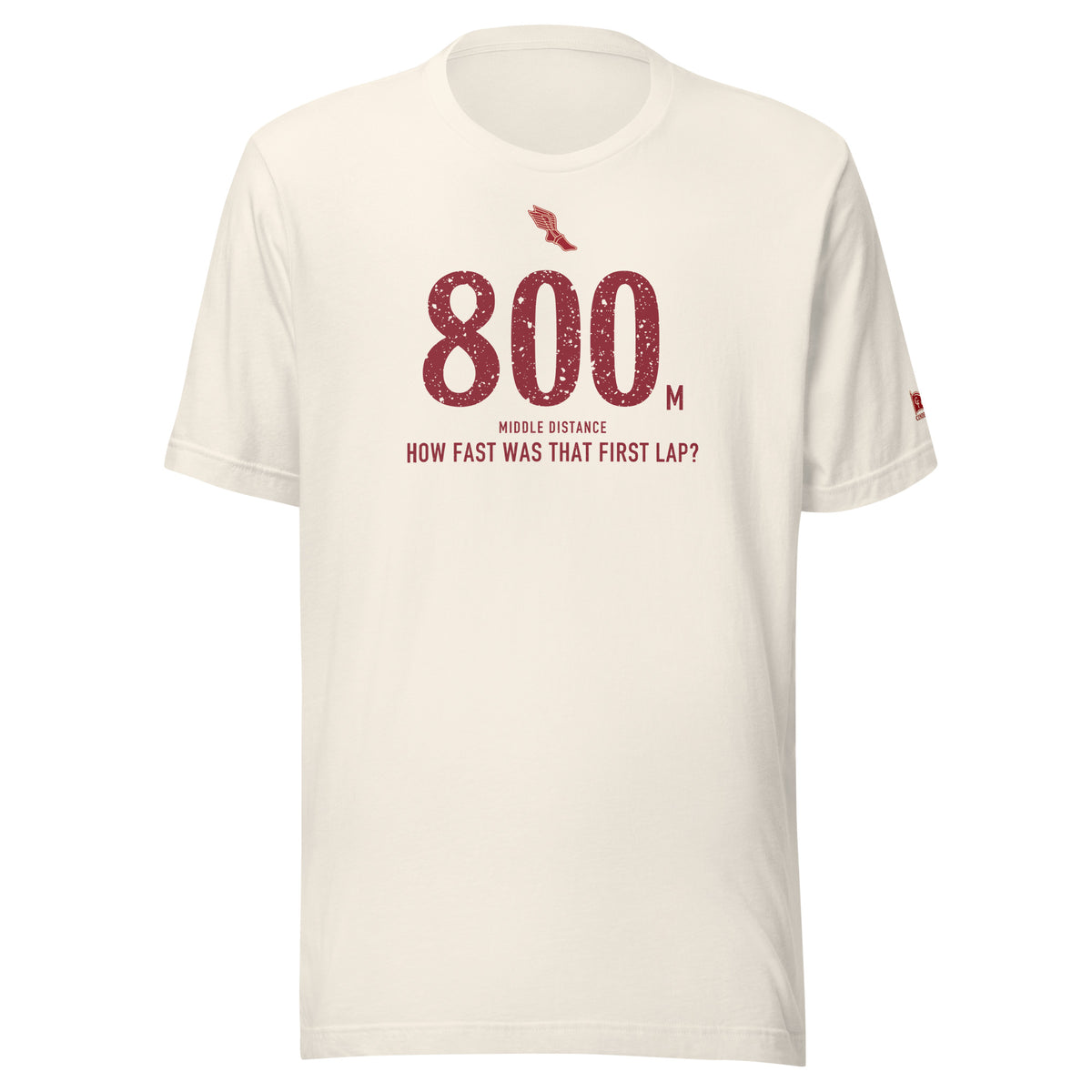 4 × 800 m RELAY, Two Laps Each: Vintage White tee, front