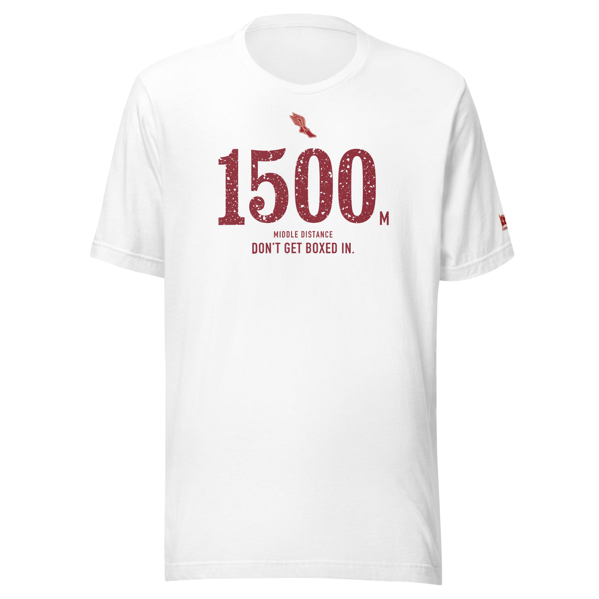 1500 m, Don’t Get Boxed In: White tee, front