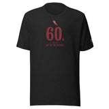 60 m, Out of the Blocks: Black Heather tee, front