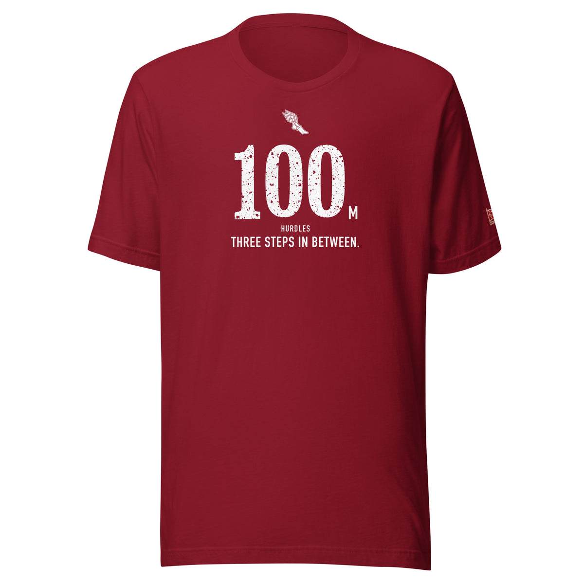 100 m HURDLES, Three Steps in Between: Cardinal tee, front
