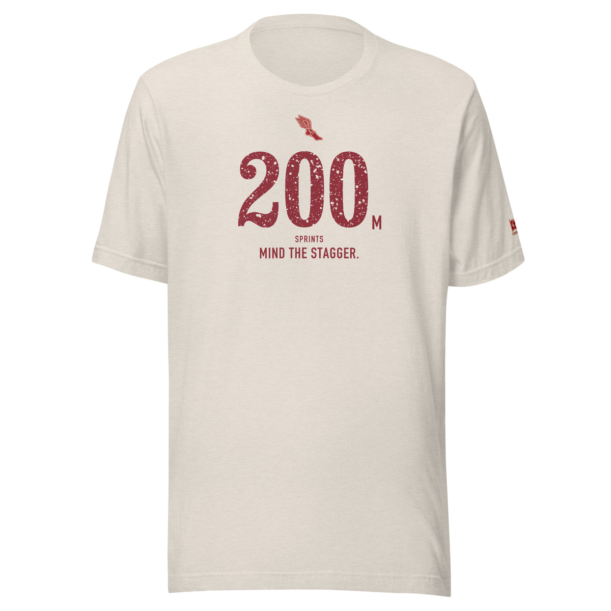 200 m, Mind the Stagger: Heather Dust tee, front