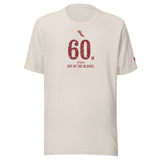 60 m, Out of the Blocks: Heather Dust tee, front