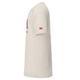 1600 m, Bell Lap. Everyone to the Rail.: Heather Dust tee, left sleeve