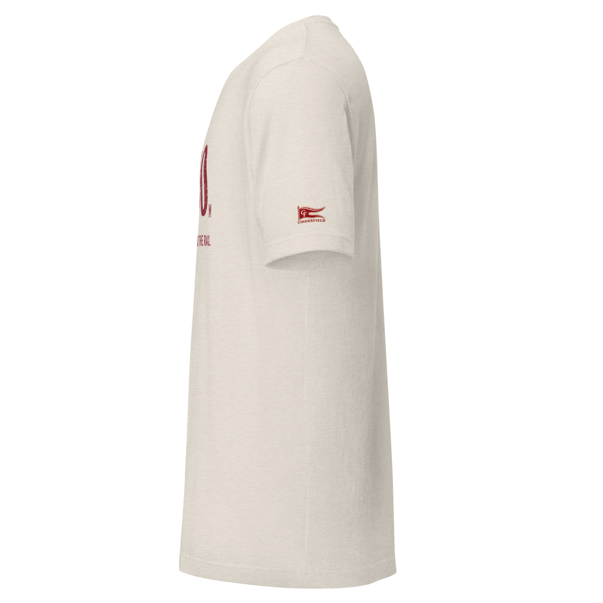 1600 m, Bell Lap. Everyone to the Rail.: Heather Dust tee, left sleeve