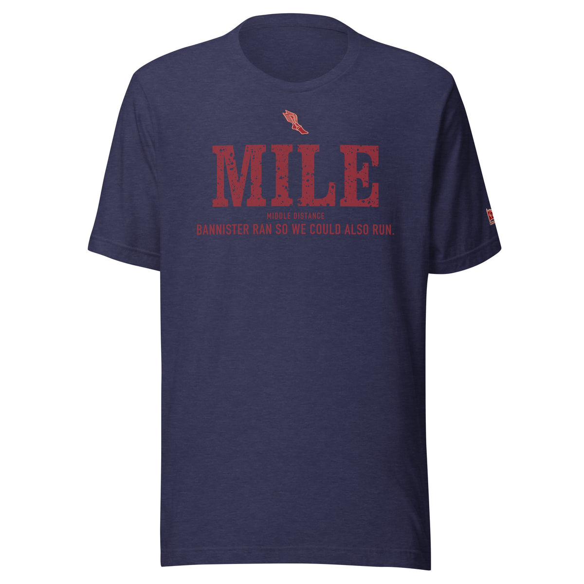 MILE, Bannister Ran So We Could Also Run: Heather Midnight Navy tee, front