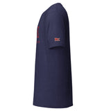 MILE, Bannister Ran So We Could Also Run: Heather Midnight Navy tee, left sleeve