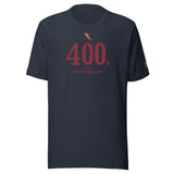 400 m HURDLES, Forty Meters Left: Heather Navy tee, front