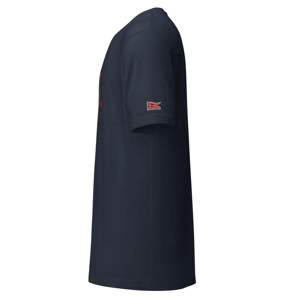 100 m, Fullest of Sends: Heather Navy tee, left sleeve