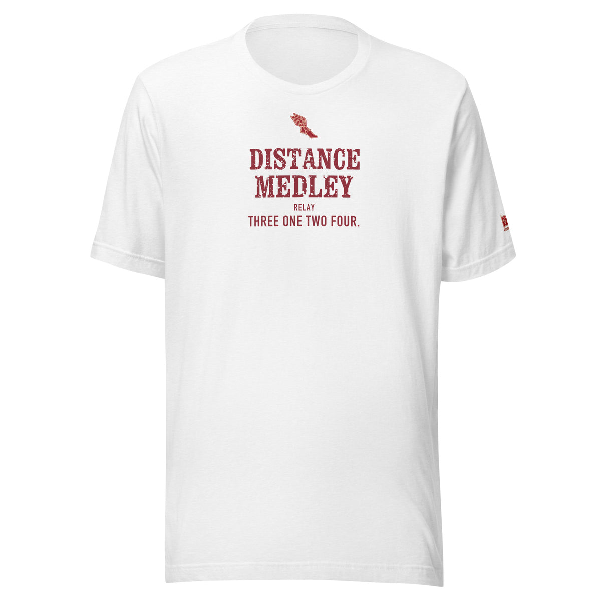 DISTANCE MEDLEY RELAY, Three One Two Four: Solid White Blend tee, front