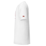 60 m, Out of the Blocks: Solid White Blend tee, left sleeve