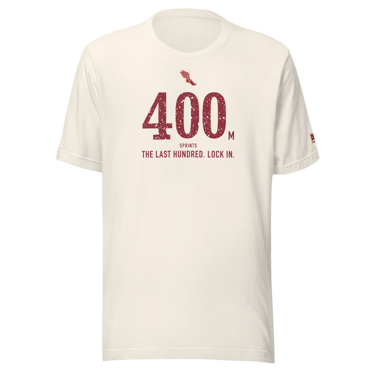 400 m, The Last Hundred. Lock In.: Vintage White tee, front