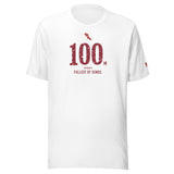 100 m HURDLES, Three Steps in Between: White tee, front