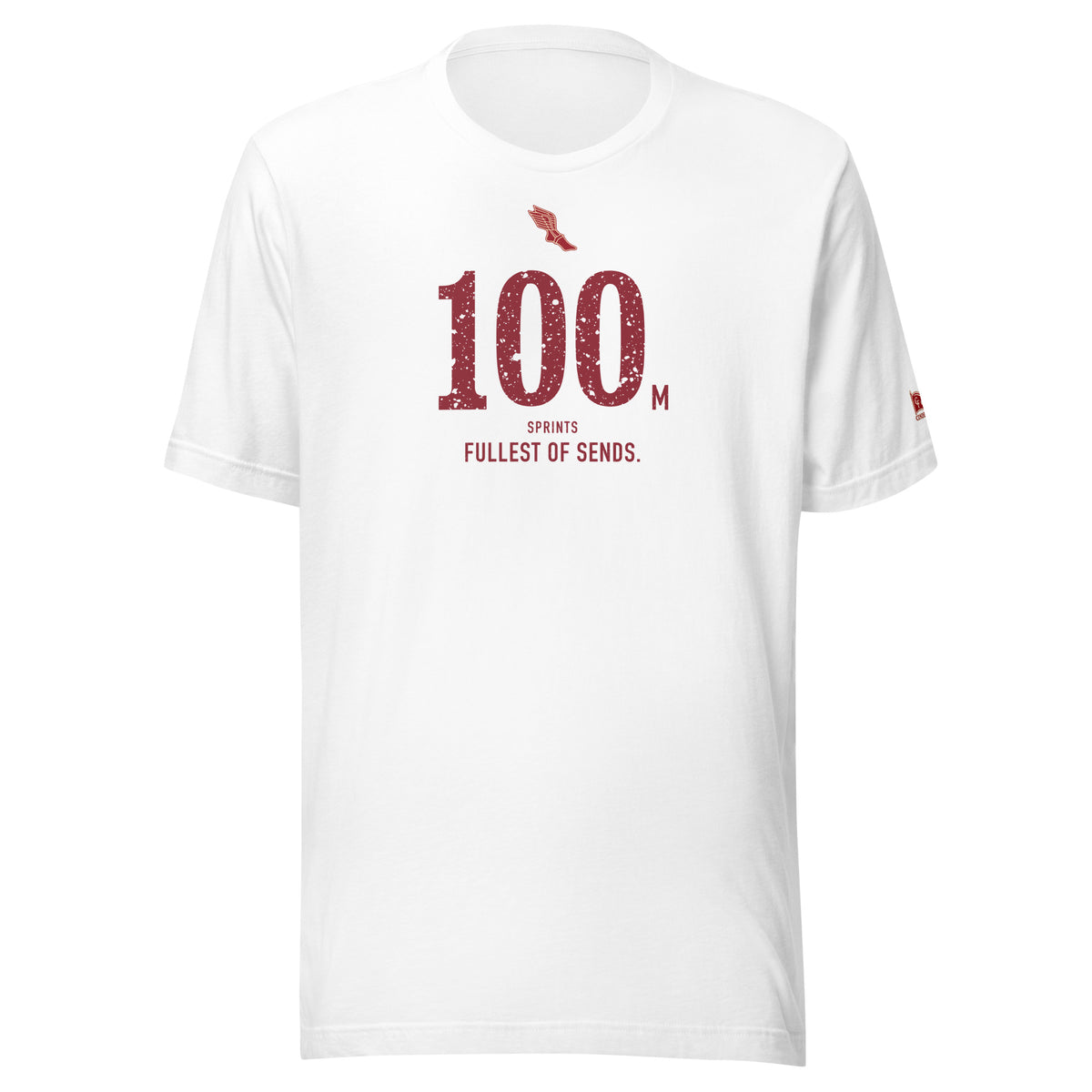 100 m HURDLES, Three Steps in Between: White tee, front