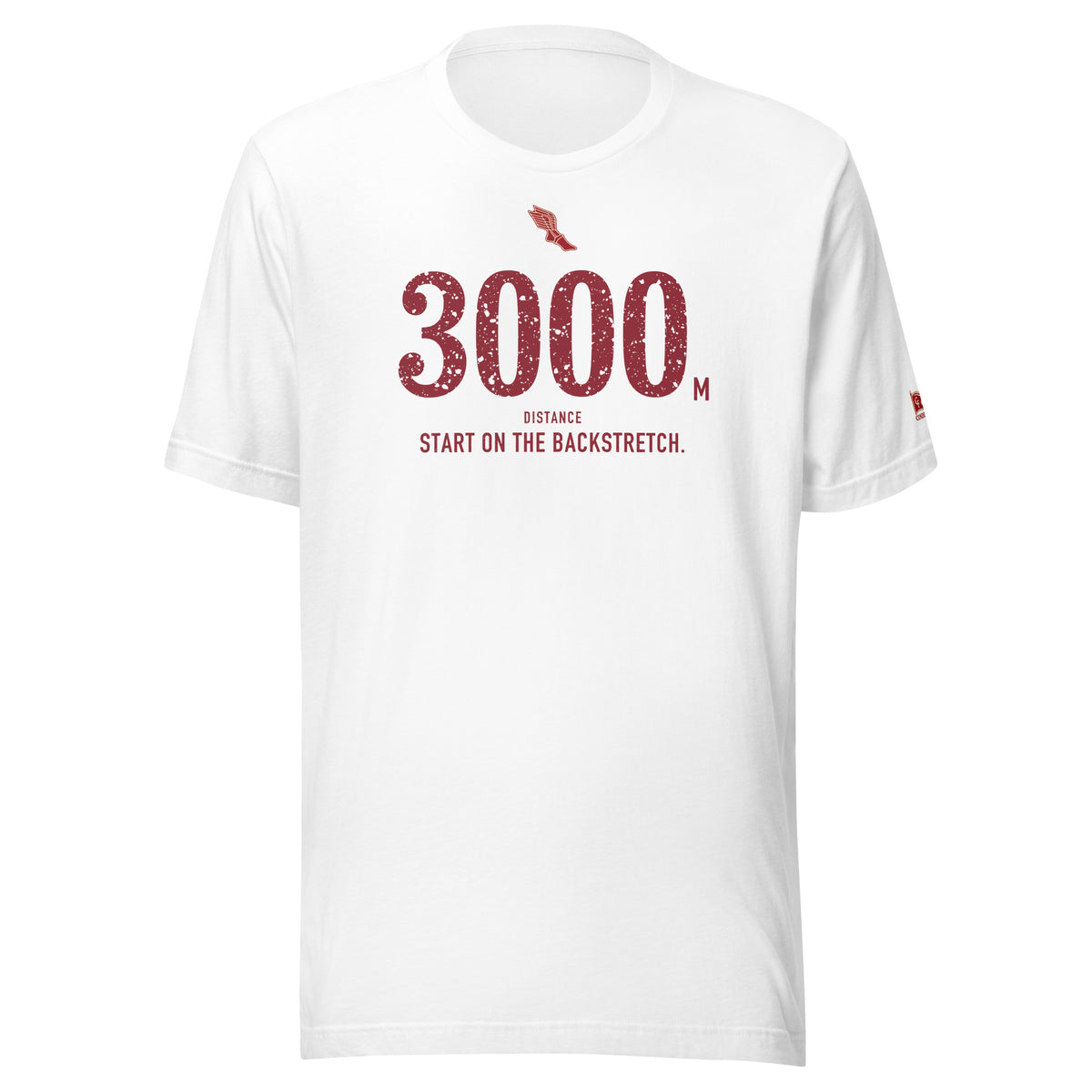 3000 m, Start on the Backstretch: White tee, front