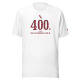 400 m, The Last Hundred. Lock In.: White tee, front
