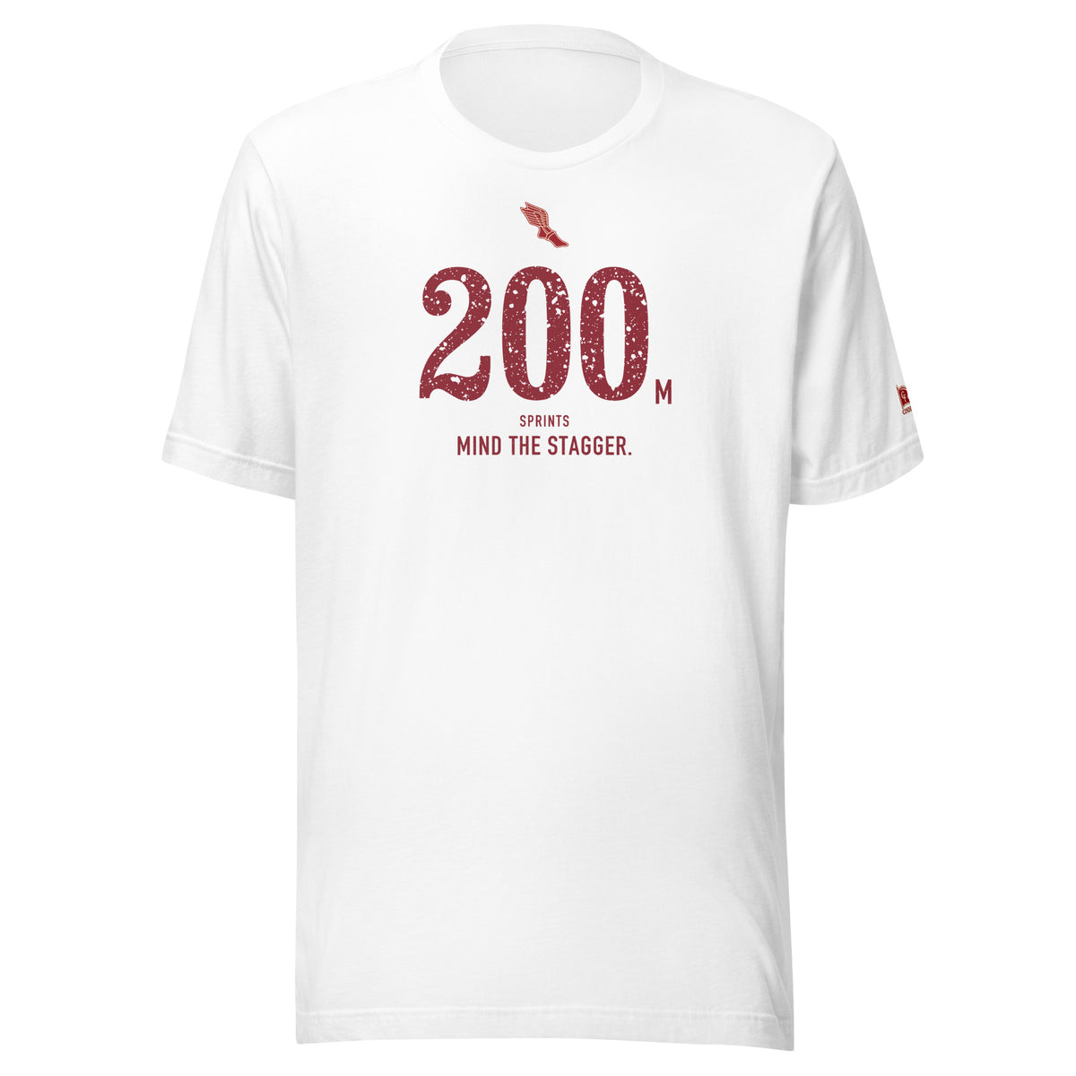 200 m, Mind the Stagger: White tee, front