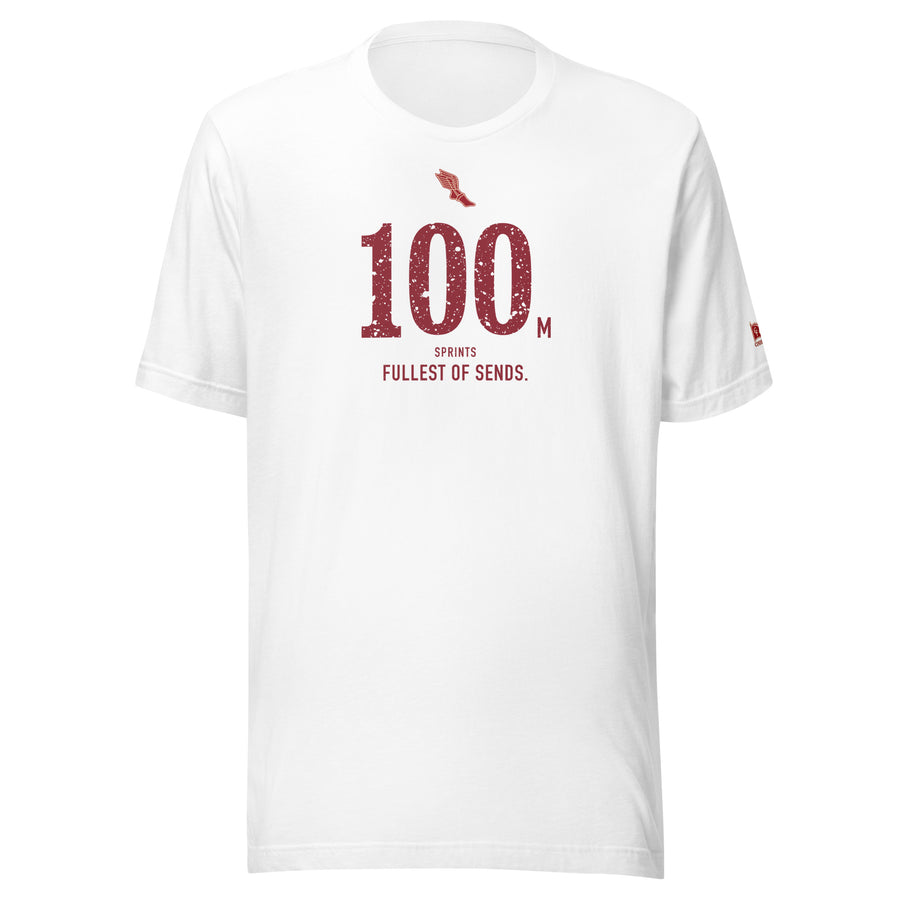 100 m, Fullest of Sends: White tee, front