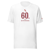 60 m, Out of the Blocks: White tee, front
